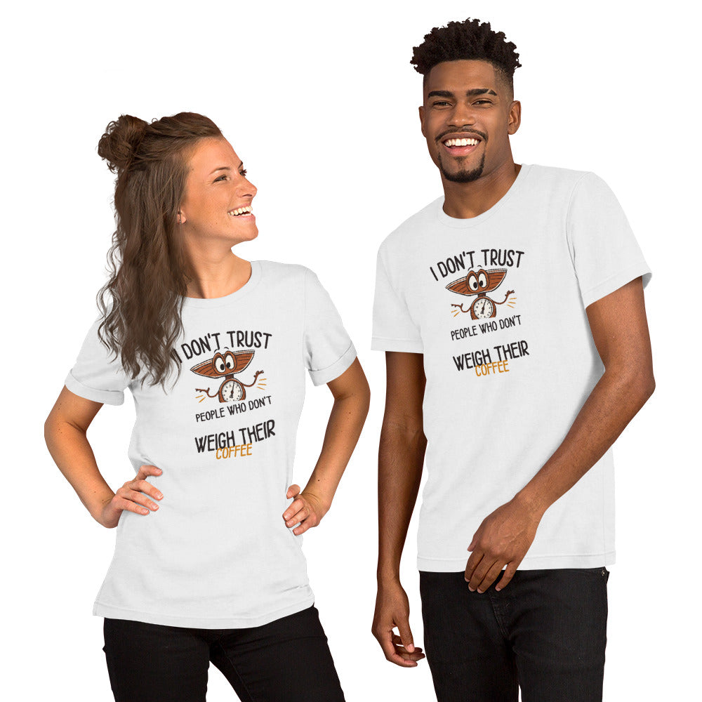 Weigh Your Coffee tee front view - mascot design